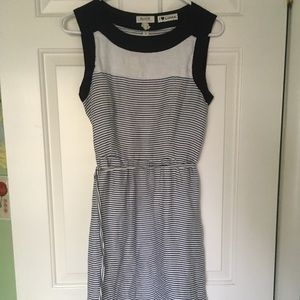 Navy and white striped shift dress